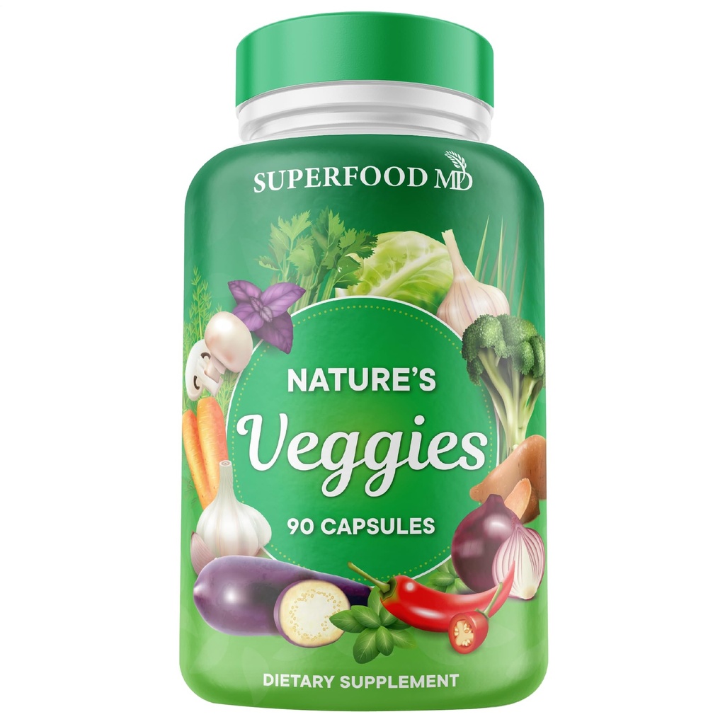 Superfood MD Zelenjava - 90 Veggie kapsule - Podpira energijske ravni, Beta karoten, vitamini in minerali - Soy Free - 90 Count