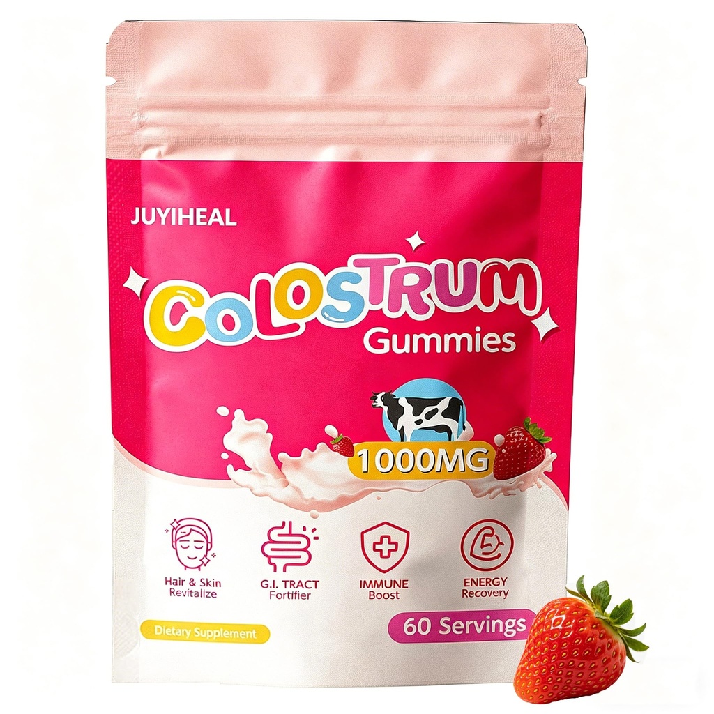 Colostrum Gumies, 1000 mg Grass Fed Colostrum Chews Colostrum dopolnilo za Gut zdravje, rast las, Lepota, in Imunska podpora, Jagode Flavor 60
