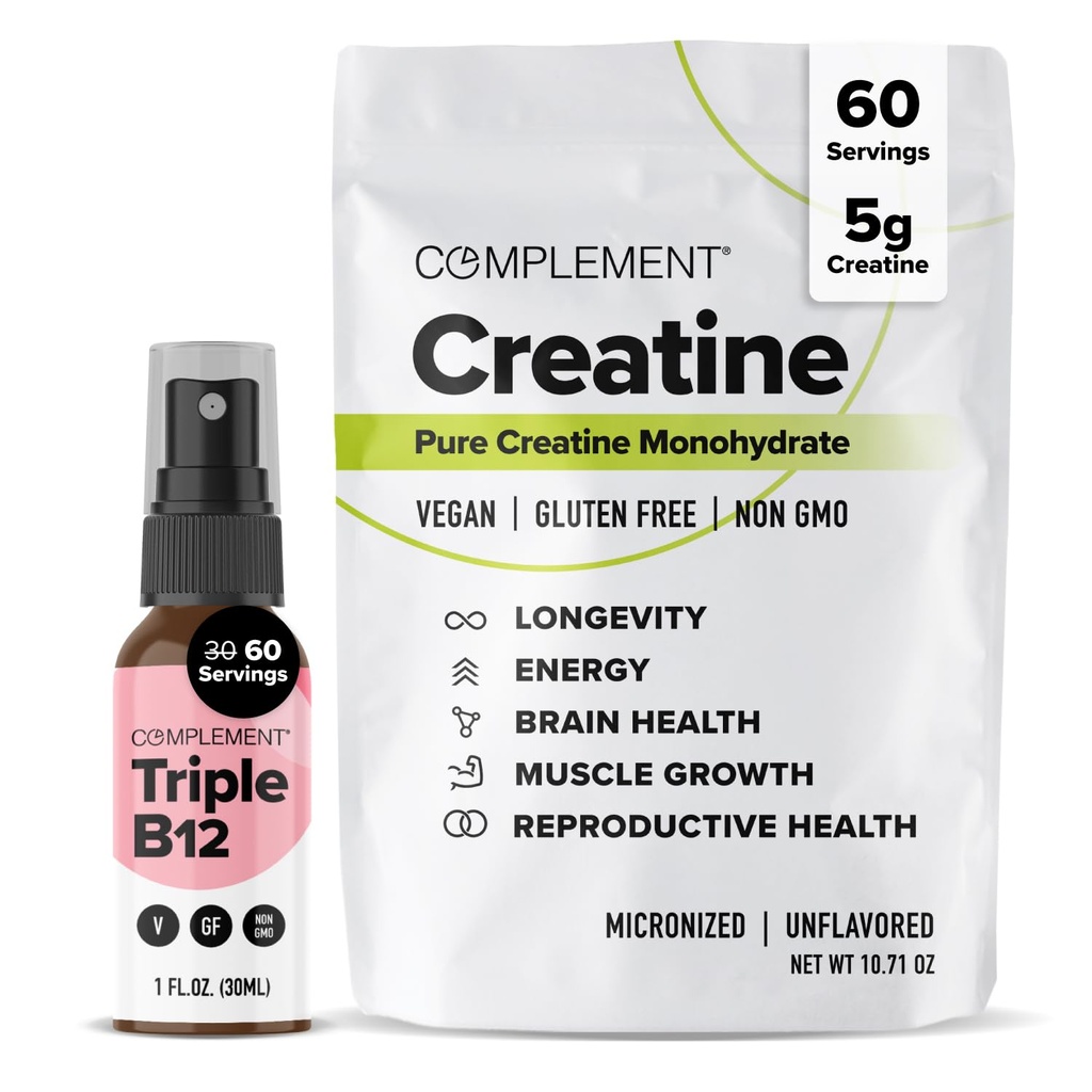 Dopolnjevanje Triple B12 Spray & Creatine Bundle – Vegan B12 Dopolnitev in mišične zmogljivosti Podpora