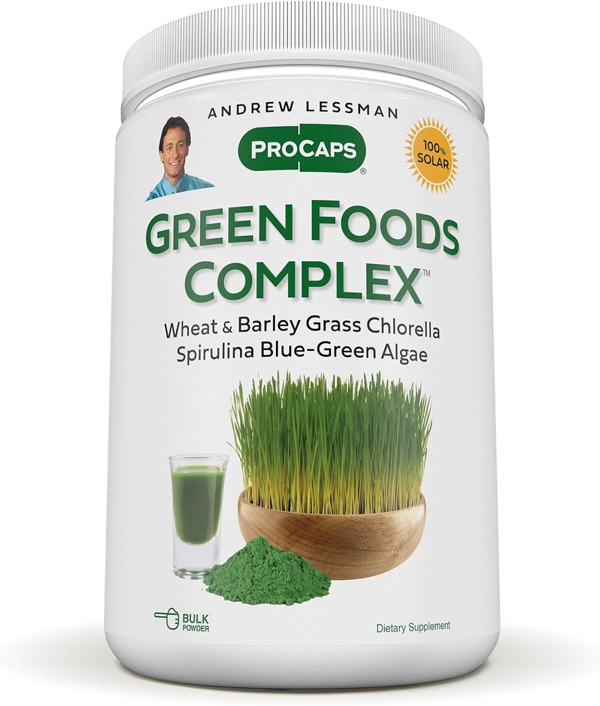 ANDREW LESSMAN Green Foods Complex 600 Servisi - zaloge gradniki za zdravo rast tkiva, podporo jeter. 100 mg Vsak ječmenovo travo, pšenična trava, modra zelena alge, klorola, Spirulina
