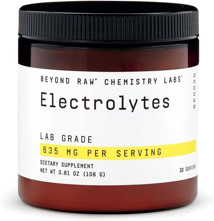 BEYOND RAW Chemistry Labs Elektroliti v prahu, Lab stopnje, brez glutena, brez sladkorja brez elektrolitske pijače Mix, Podpira zmogljivost in hidracijo, 30 Servinges