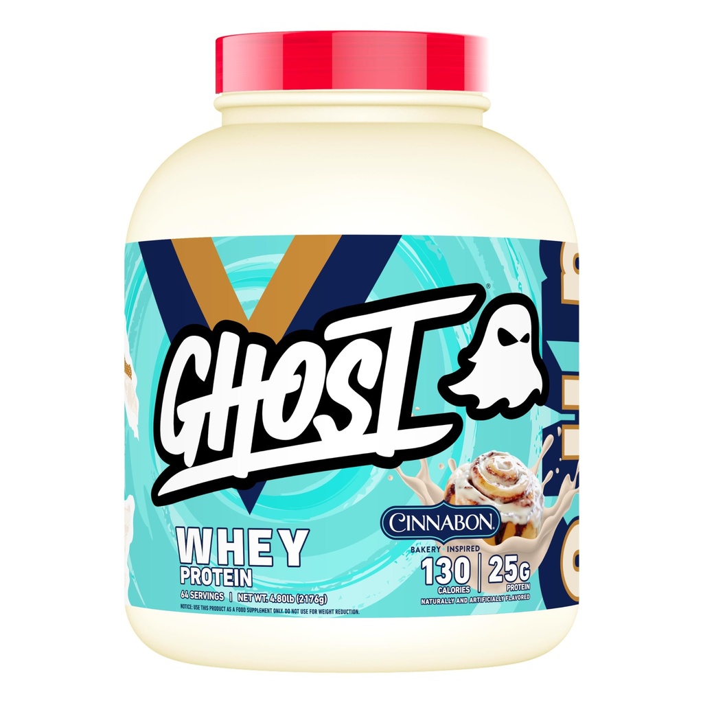 GHOST Whey Protein Powder, Cinnabon - 5LB, 25G proteinov - cimetov kotel, aromatiziran izolat, koncentrat & hidroliziran Whey Protein Mešanica - Soy & Gluten Free