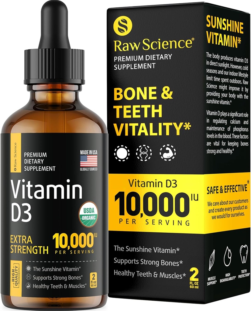 Kapljice tekočega vitamina D - vitamin D3 10.000 i.e. za hitrejšo absorpcijo - pomaga pri podpiranju močnih kosti in zdravega srca - Vit D3 za funkcijo razpoloženja in imunskega sistema - visok odmerek D3 Vitamin Podjezično - 2 fl