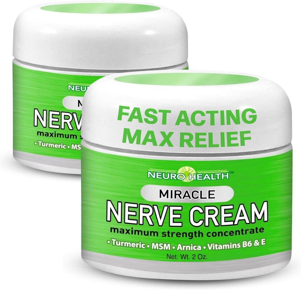 Miracle Nerve Cream - Največja moč - Kurkuma in Arnica Mešanica za nevropatijo Nelagodje Relief - Pomirjujoča noga in ročno Formula z MSM, B6, E - Made in USA - 2 Pack