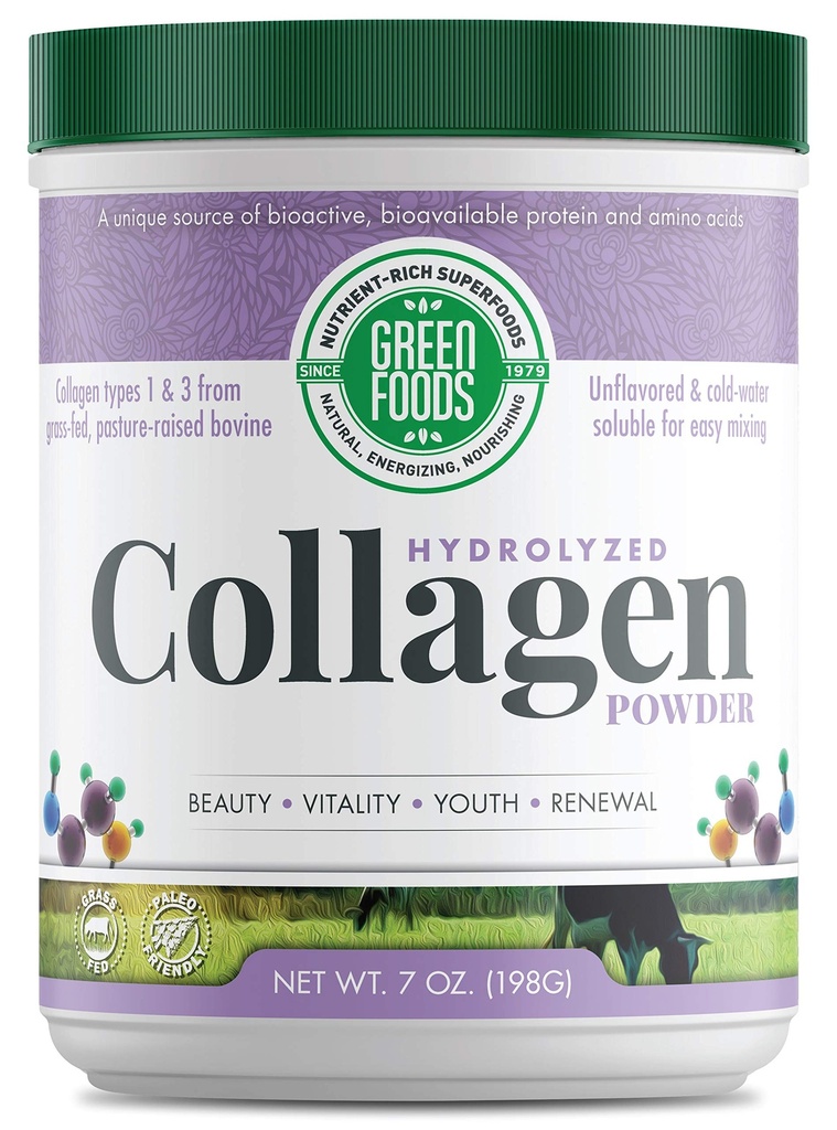Zelena živila Grass Fed Pasture dvignjen hidroliziran kolagen peptides Beljakovine v prahu 7oz - 30 odmerkov