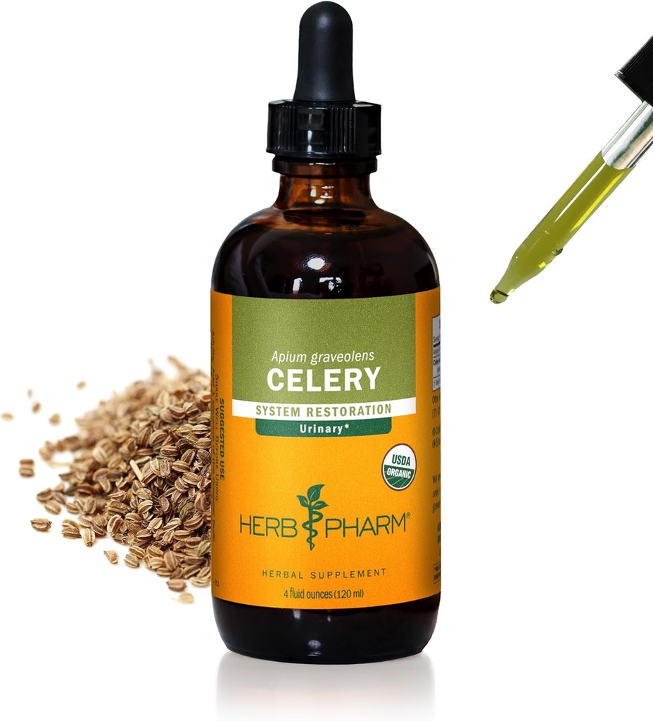 Herb Pharm Certified Organic Celery Seed Liquid Extract za podporo urinarnega sistema - 4 Ounce
