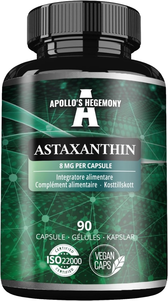APOLLOVA HEGEMONIJA Astaksantin 8 mg iz Microalgae Hematococcus pluvialis - 90 veganskih kapsul - 3 mesece dobave - močan antioksidant - prehranska dopolnila