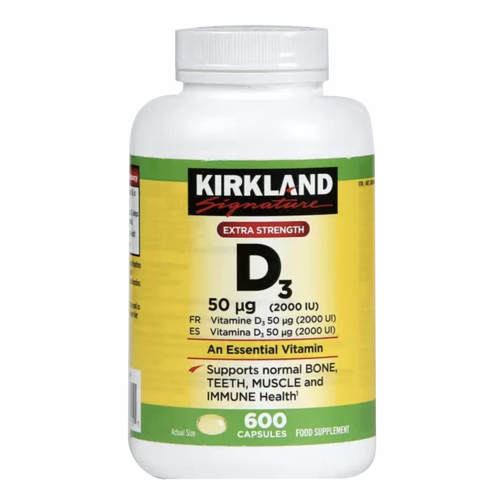 Kirkland največja moč Vitamin D3 600 Softgels (paka z 2)