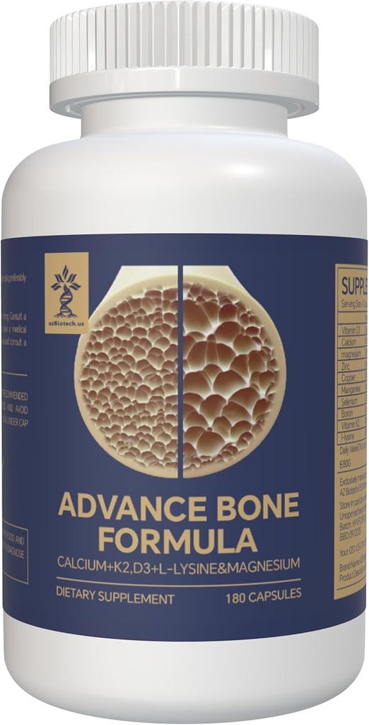 Močnejši vitamini kosti in dodatek Napredna Formula z esencialnimi hranili, vključno z vitaminom D3, kalcij, magnezij, cink, baker, mangan, selen, boron, vitamin K2 MK7 in L-lizin