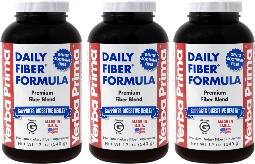 Yerba Prima Daily Fiber Formula Powder - 12 oz (paket 3) - Topen in netopen prehranska vlaknina dodatek - Colon Cleanse - Vegan, Non-GMO, Gluten-free