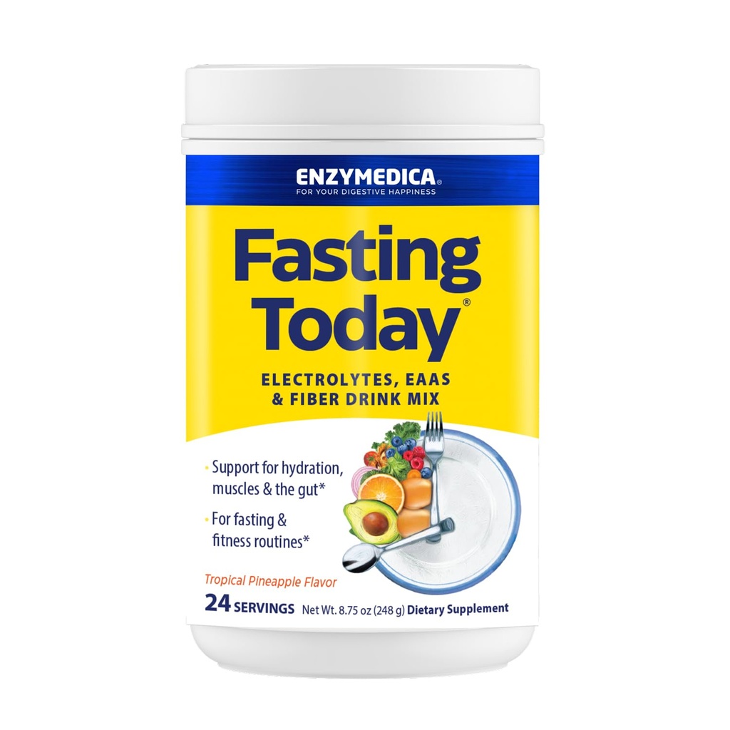 Enzymedica, Fasting danes, Intermittent Fasting Drink Mešamo z Electrolyte Powder dodatek za hidracijo, apetit in zdravje mišic, Keto prijazno, Tropical Ananas Flavor, 24 Servings