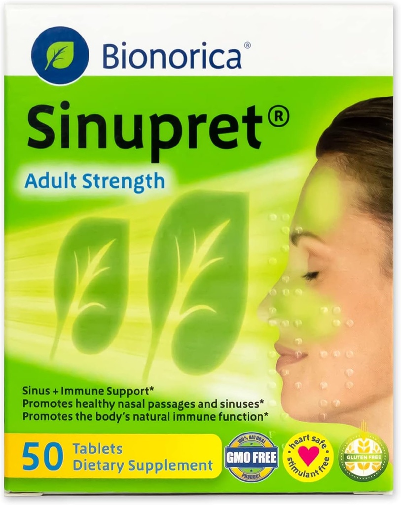 Sinupret Jakost za odrasle Sinus + Imunska podpora Vse naravne, hitro deluje Zeliščni nos prehod & Immuniteta Boost dodatek z Verbena & Starejši cvet - 50 tablet (Pack of 2)