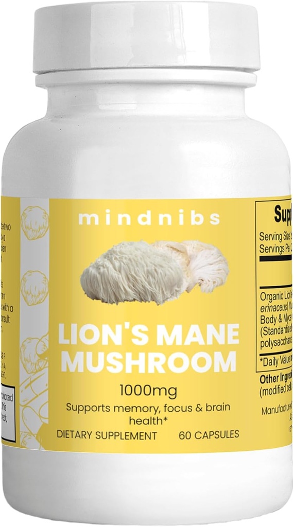 Kapsule glive Mane Mane 1000 mg - kognitivna podpora, nevroprotektivni nootropiki, 60 veganskih kap
