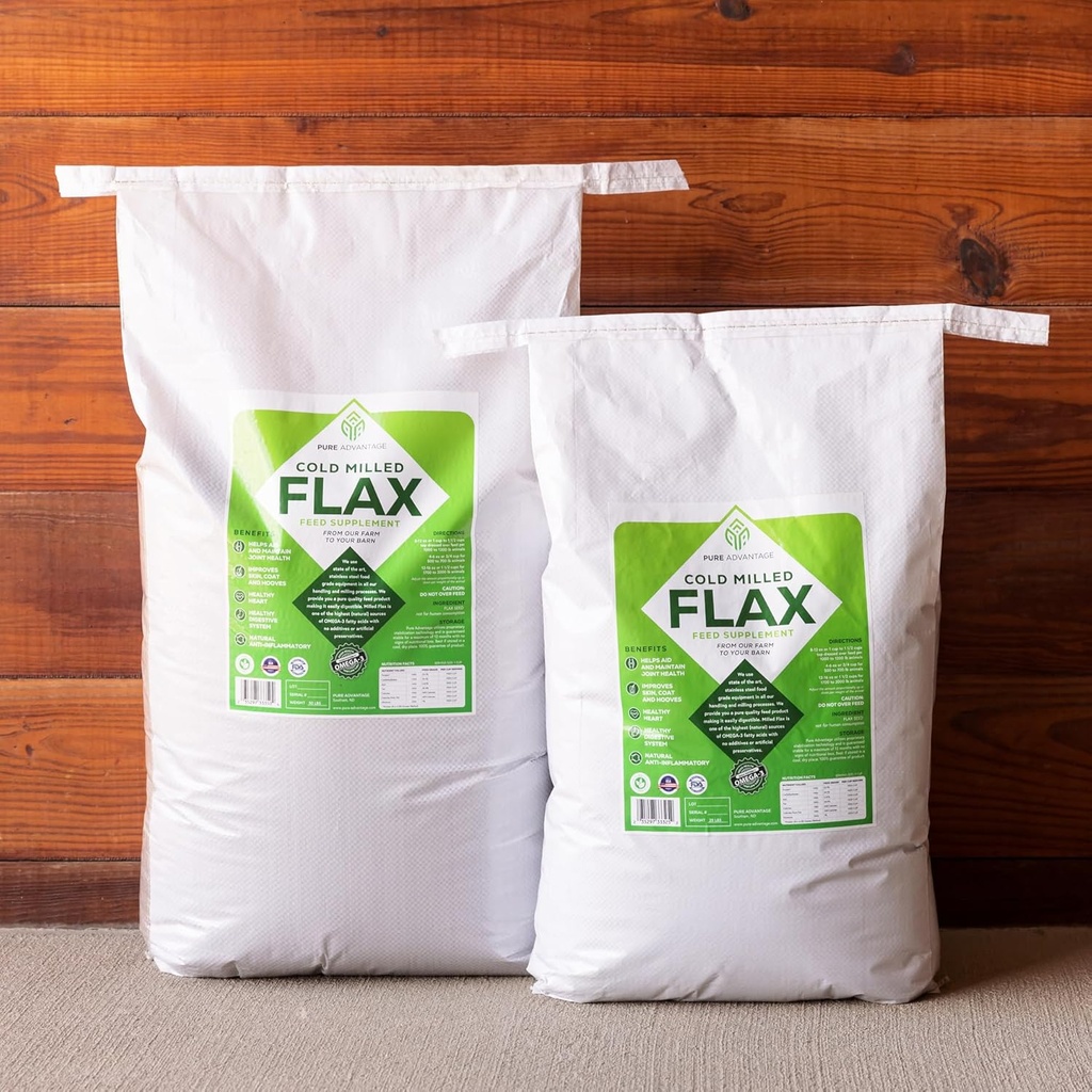 Naravna, ne-GMO Cold Milled Flax dodatek (25lb) za konje / velike živali. Beljakovine, Fiber & Omega 3 Maščoba za zdrav prebavni sistem in sklepe. Obiščite čisto-advantage.com za popuste.