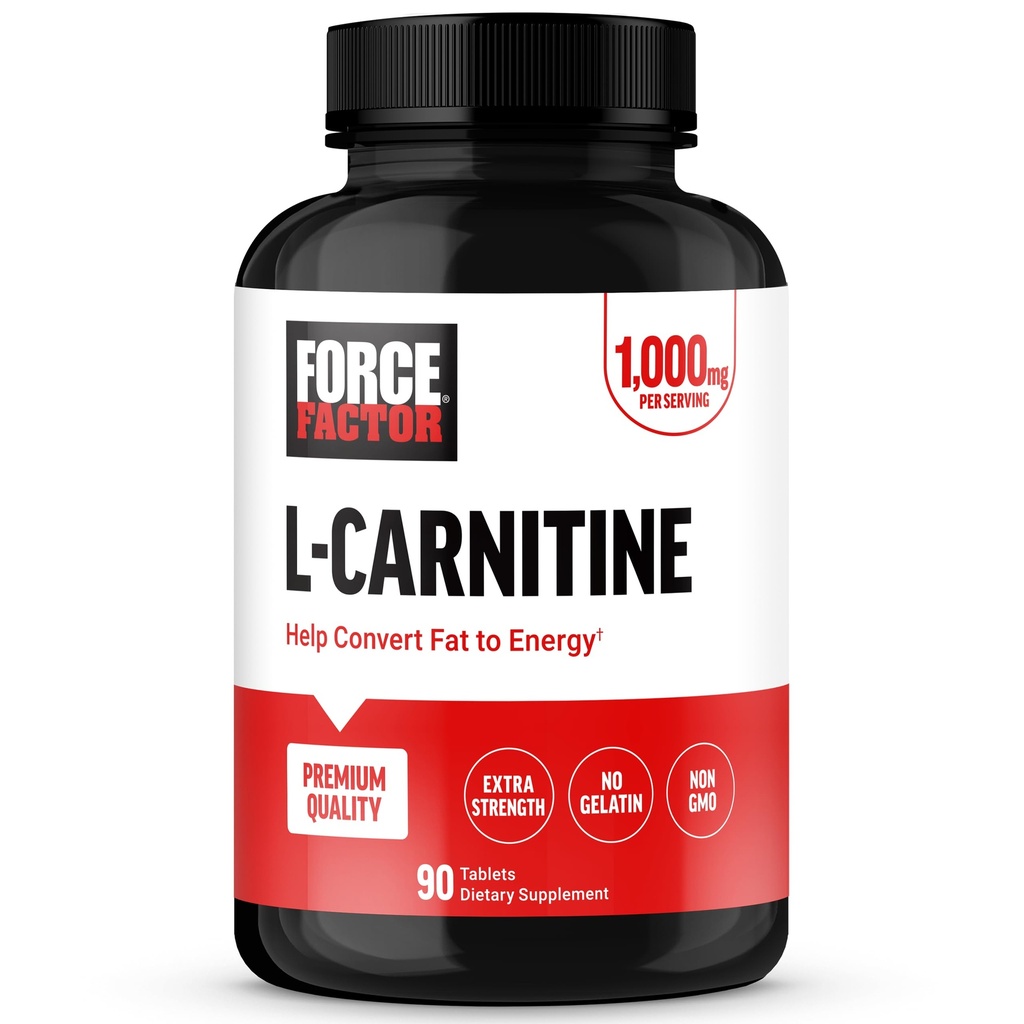 FORCE FACTOR L-karnitine dopolnilo, L Carnitine Tartrate 1000 mg Kapsule za pretvorbo maščobe v energijo, podporo okrevanje mišic, in povečanje zmogljivosti veganske, ne- GMO, 90 tablet