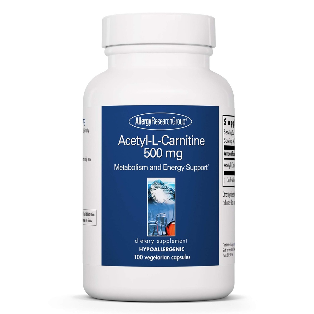 Alergija Raziskovalna skupina Acetil-L-Carnitine 500mg dodatek - Presnovna in energijska podpora, ALC, prosta oblika aminokisline, vegetarijanske kapsule - 100 Število