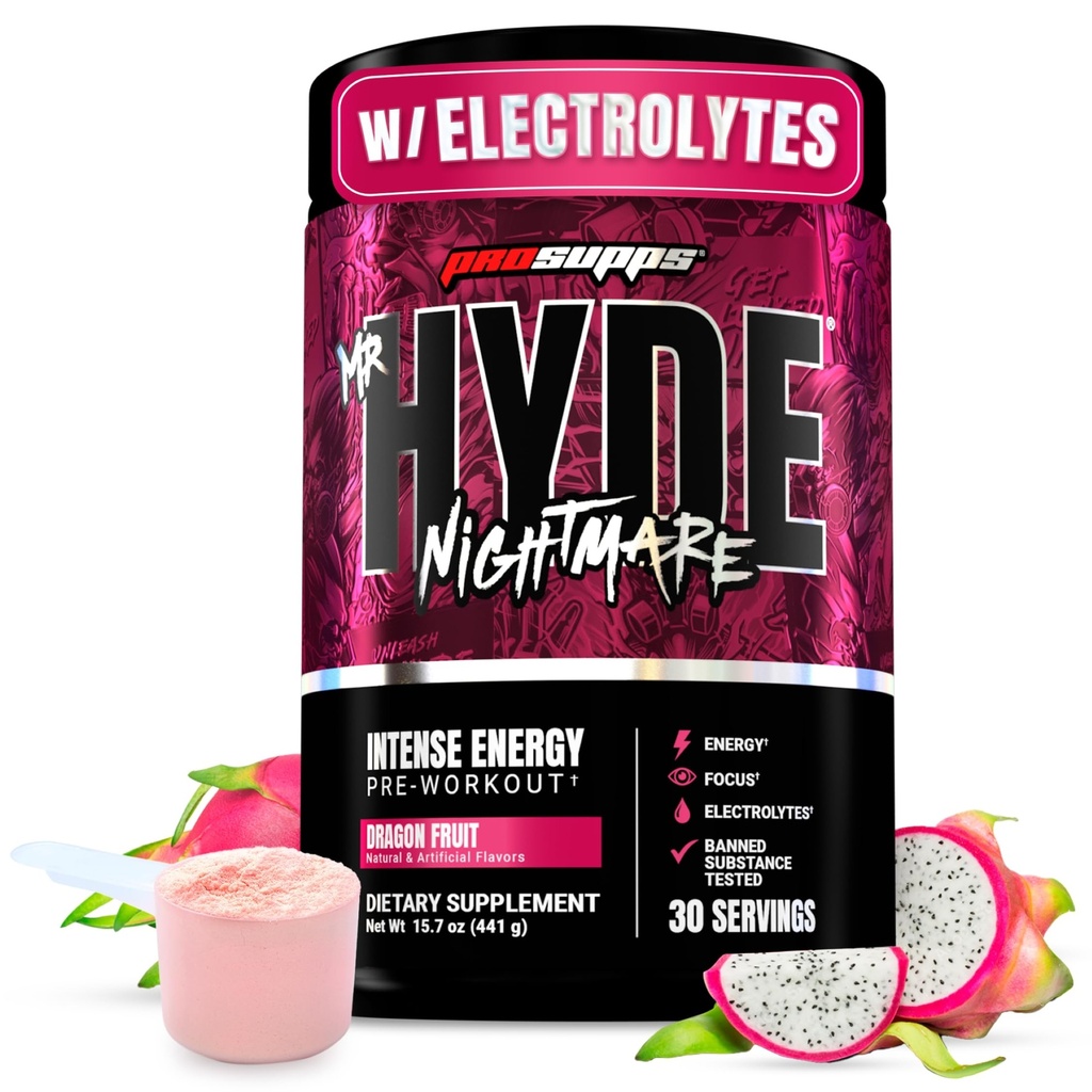 PROSUPPS Hyde Nightmare Pre Workout Powder s kofeinom in beta alanino - Preworkout za intenzivno energijo, mentalno osredotočenost in uspešnost - fitnes & fitnes dopolnila (Dragon Fruit, 30 Servings)