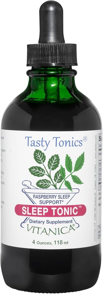 Vitanica Sleep Tonic, Natural Liquid Aid Supplement, Dr. Oblikovano, Sprostitev in mirno podporo za odrasle, Stress Relief, Valerian Root, Lemon Balm, Passion Flower, Vegan, 4 Ounce