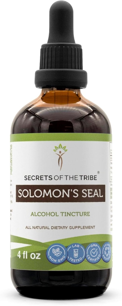 Skrivnosti plemena Solomon s Seal Tinkture Alkohol Extract, visokopotenzivne zeliščne kapljice, Tinktura narejena iz divjega Salomonovega pečata Polygonatum dihalnega sistema zdravje 4 oz