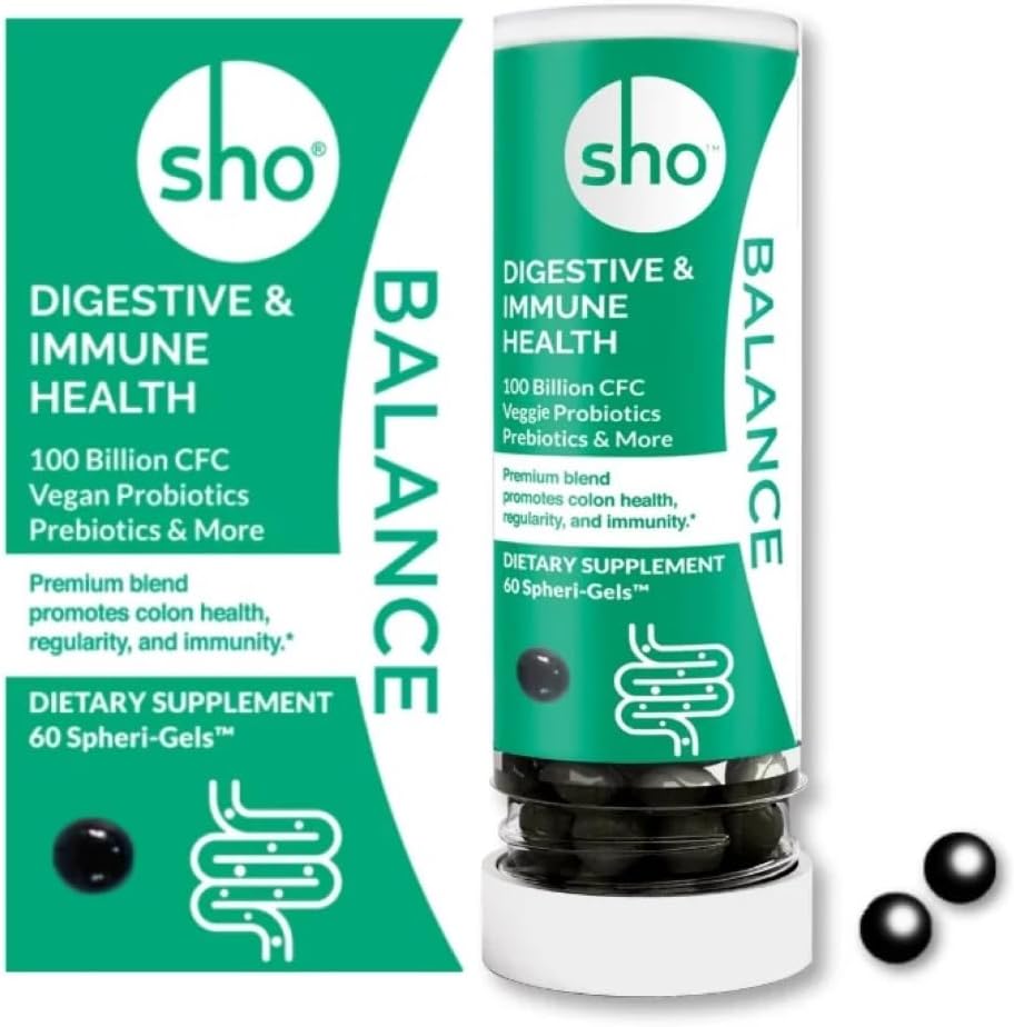 SHO Balance 100 milijard CFU Prebiotiki in probiotiki, vključno z Lactobacillus Casei za prebavno zdravje, Rokavice-stable Vegan probiotiki za moške in ženske – 60 tablet ponovno napolni steklenico