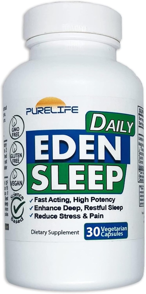 Eden Daily Sleep [New GABA Free Formula] – Zaspite hitreje, sprostite telo, spodbujajte globoko in mirno spanje (30 veganskih kapsul)
