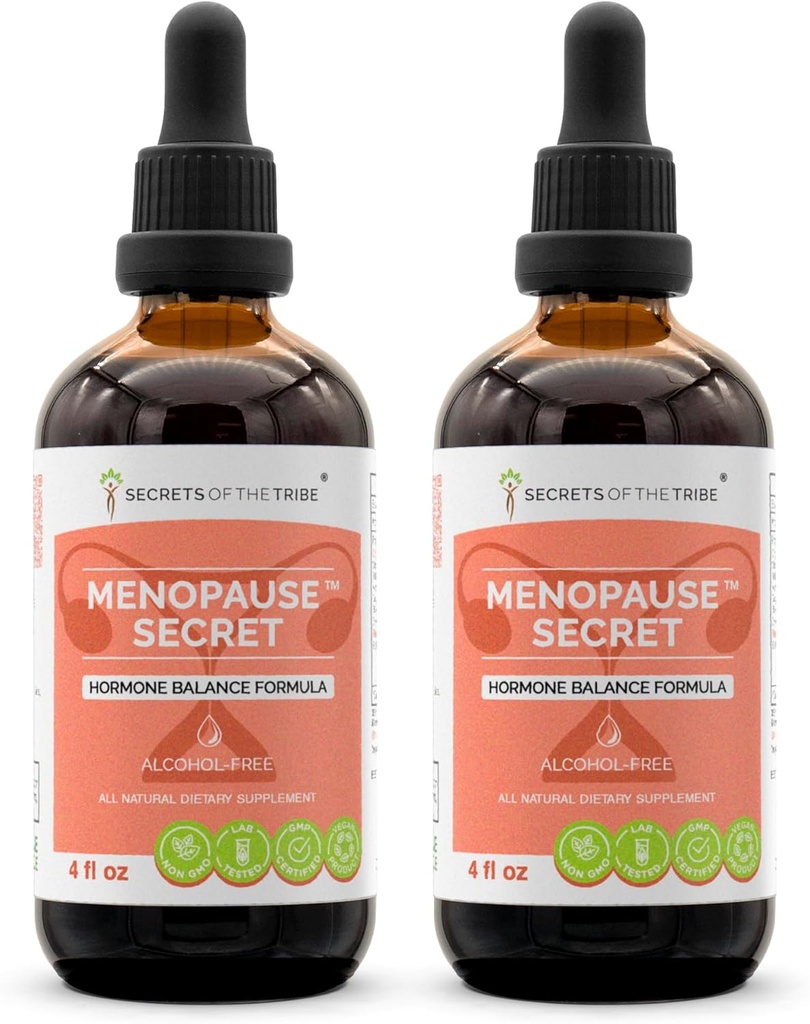 Menopause Secret Alkohol-free, Glycerite Black Cohosh, Vitex, Red Clover, Maca, Dong Quai, St. John's Wort. Tinktura, Herbal Extract Hormone Balance Formula 2x4 OZ