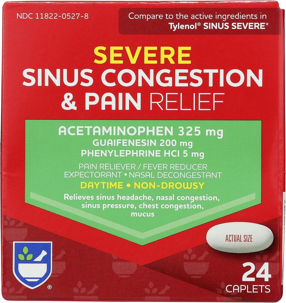 Rite Aid Daytime Hud Sinus Prebava in lajšanje bolečine - acetatfen, 325 mg - 24 Kapleti 