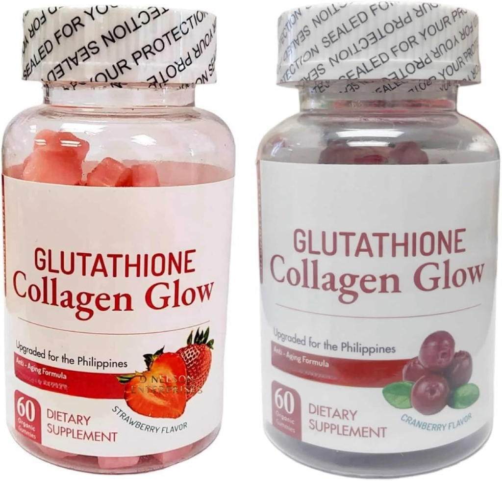 Generična narava Glow Glutatione Collagen - Jagoda in brusnice Flavor Bundle, 60 Žvečljivi gumiji vsak