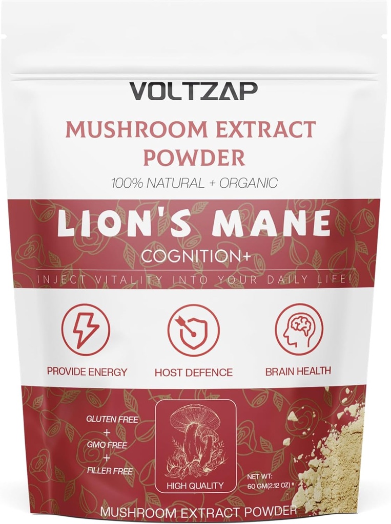 Lions Mane Powder Organic - Sprostitev in fizična obramba - Lions Mane Dodatek za mlade Radiant Skin & Kognition - 2.12OZ(60 Servinges)