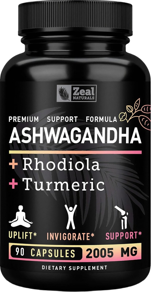 Ashwagandha Complex - Organic Ashwagandha Root Powder + Rhodiola Rosea + Kurmeric - Premium podpora Formula - Ashwagandha Kapsulas Supplement