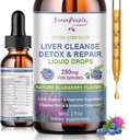 GREENPEOPLE Jetrna čistila Detox in popravila kapljice - Jetrna dopolnila w/mleko Thistle Silymarin, Artichoke & Dandelion za razstrupljanje jeter & podpora- 16x Močni zeliščni hranilniki - 2Fl Oz borovničev okus