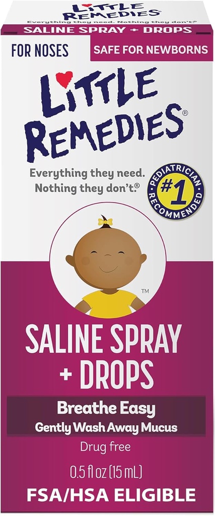 Mali Remedies Saline Spray in kapljice, varno za novorojenčke, 0.5 fl oz