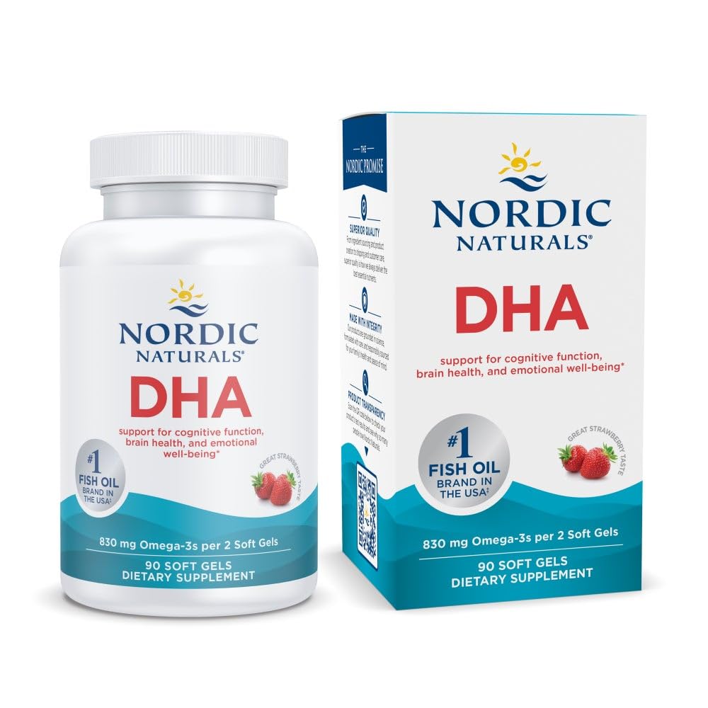 Nordic Naturals DHA, Jagoda - 90 Soft Gels - 830 mg Omega-3 - Visoka intenzivnost DHA Formula za podporo možganov in živčevja - Non-GMO - 45 Serving