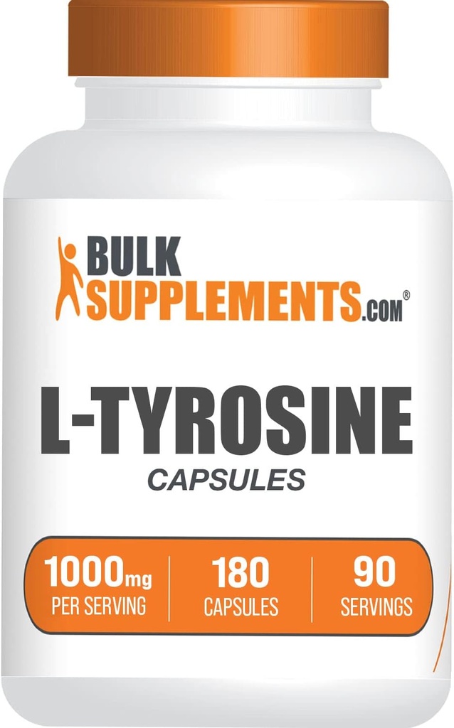 BulkSupplements.com L-tirozin 1000 mg kapsule - dodatek tirozina, kapsule tirozina, tirozin 1000 mg - dopolnilo neesencialne aminokisline, 2 kapsuli na odmerek, 180 kapsul