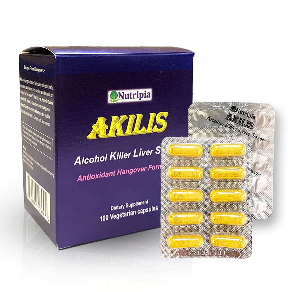 Akilis Antioksidant Jetrna podpora Tablete (100 Vegi Caps, 33 Odmerki) – Poživi okrevanje po pitju za boljša jutra, Detox in popravila z Hovenia Dulcis, Mlečni osat, Glutation in 16 Sestavine