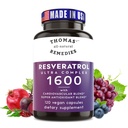 Thomas' all-natural Remedies Resveratrol 1600mg Organic Trans-Resveratrol Antioksidant dodatek z organskim ekstraktom grozdnih semen in Quercetin- Proti staranju in kardiovaskularne podpore- 120 kapsule