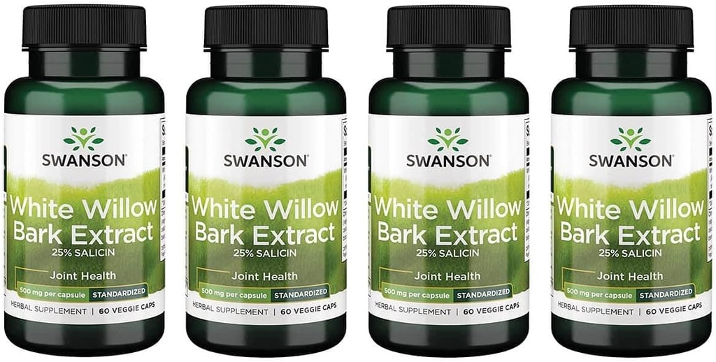 Swanson maksimalna moč bela Willow Bark Extract-Promotes Skupna podpora & mišice Relief-Standardizirana na 25% Salicin-Naravni dodatek brez želodca Draženje (60 Veggie Caps, 500mg vsak) 4 pakiranje