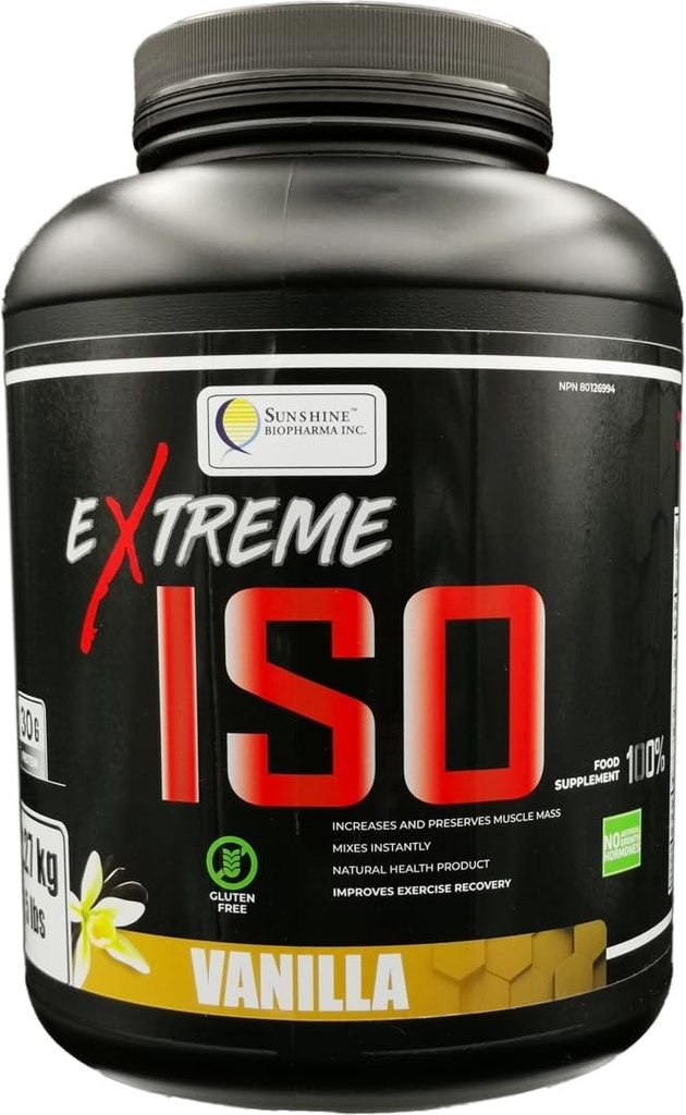 Ekstremni ISO, 100% izolat sirotkinih beljakovin, 5 lb (2,27 kg) brez beljakovinskih virov z nizko vsebnostjo maščob, za spodbujanje rasti mišic in hitre regeneracije (Vanilja)