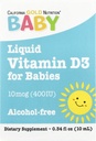 California Gold Nutrition Baby Vitamin D3 Liquid D3 Doplačilo za dojenčke, vegetarijansko prijazno - Razvojna podpora - Alkohol & Gluten Free, Non-GMO - 10 μg (400 i.e.) - 0,34 fl oz (10 ml)