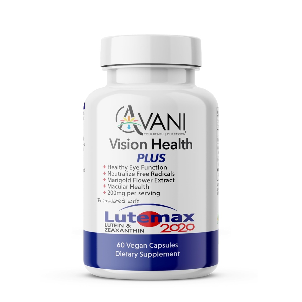 Avani Vision Health Plus Eye Health Made with Lutemax 2020 20mg Lutein 4mg Zeaksantin