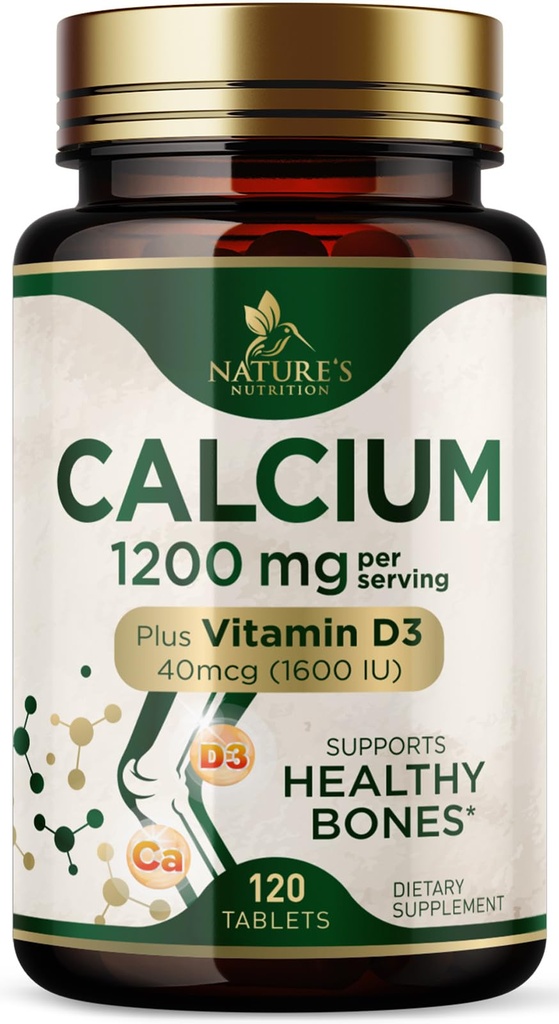 Kalcij 1200 mg z vitaminom D3 - dodatek za zdravje kosti, dodatek vitamina D in kalcija za ženske in moške - moč kosti, podpora zob in imunskega sistema, naravne kalcijeve tablete, ustekleničene v ZDA - 120 tablet