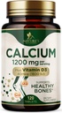 Kalcij 1200 mg z vitaminom D3 - dodatek za zdravje kosti, dodatek vitamina D in kalcija za ženske in moške - moč kosti, podpora zob in imunskega sistema, naravne kalcijeve tablete, ustekleničene v ZDA - 120 tablet