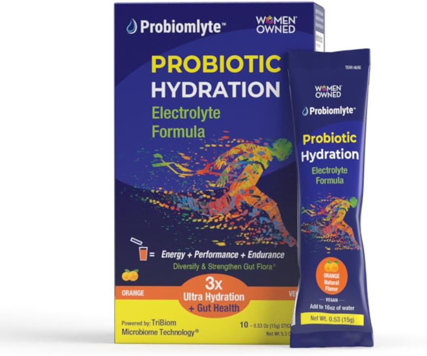 Probiomlit- probiotični hidracijski ojačevalec (Orange) s patentirano tehnologijo TriBiom Microbiome za vzdržljivost, zmogljivost, energijo in zdravje Gut