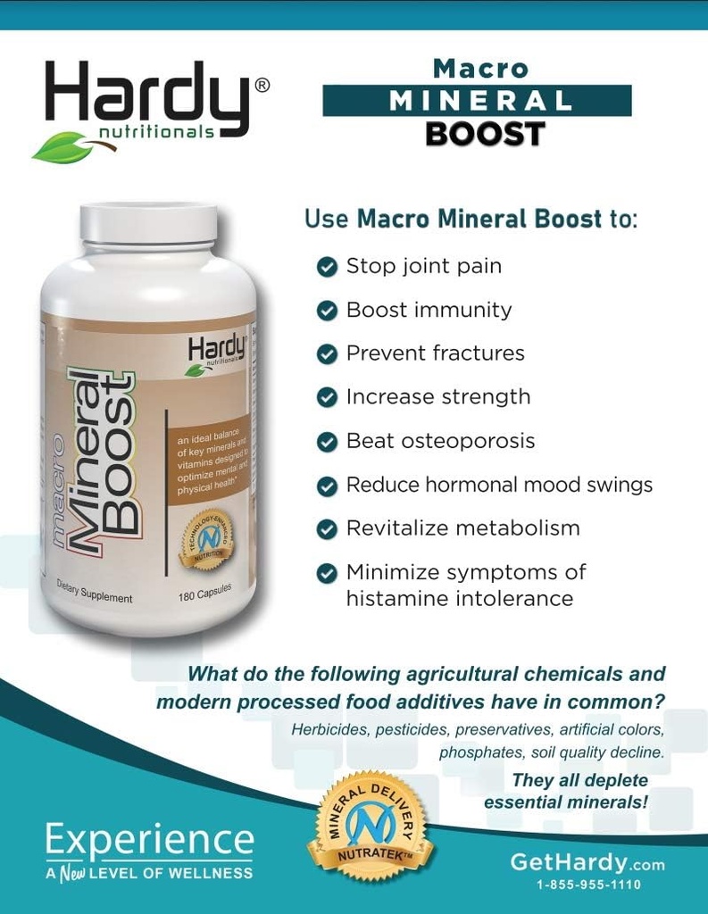 Macro Mineral Boost - Visoka intenzivnost Kalcij dopolnilo za zdravje kosti in zob z vitaminom C, D, K, kalcij, fosfor in magnezij, Ultra Absorbable
