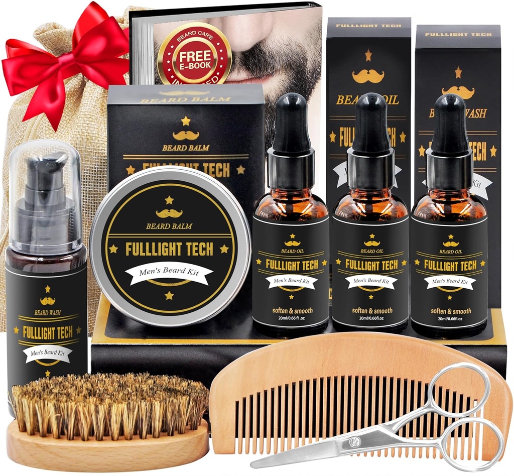 Bradati komplet za moške Grooming & Care W/3 Pack Brada olje, pranje, Balzam, Comb, Brush, Škarje, Obletnice Valentine Rojstni dan Očetov darila Ideja za moža Njega Boyfriend Oče Moški Božič Stockers