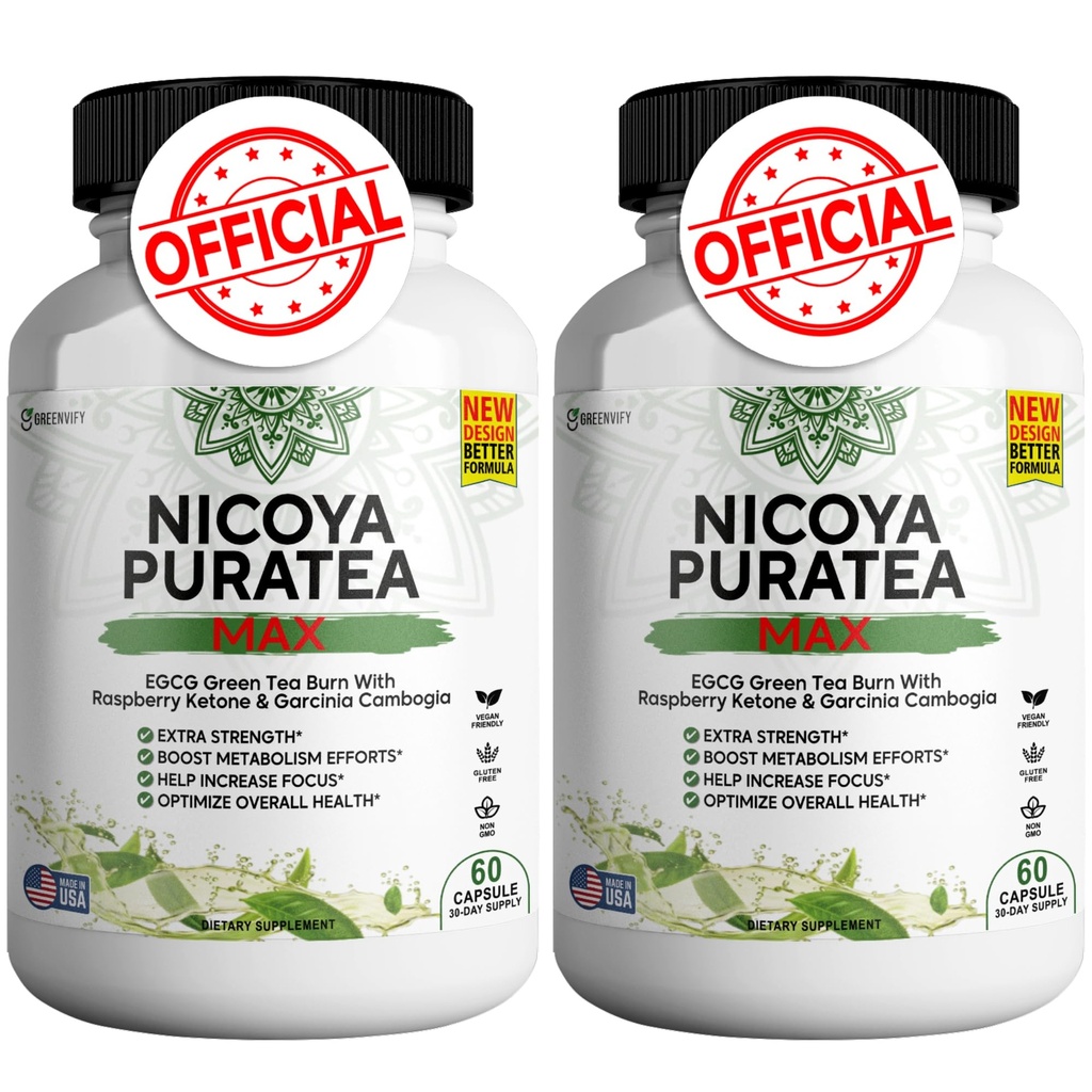 Nicoya PuraTea Max Green Tea Extract & Zelena kava Fižol za metabolizem podporo, Naravna energija Boost, Antioksidant-Rich dodatek – 120 kapsul