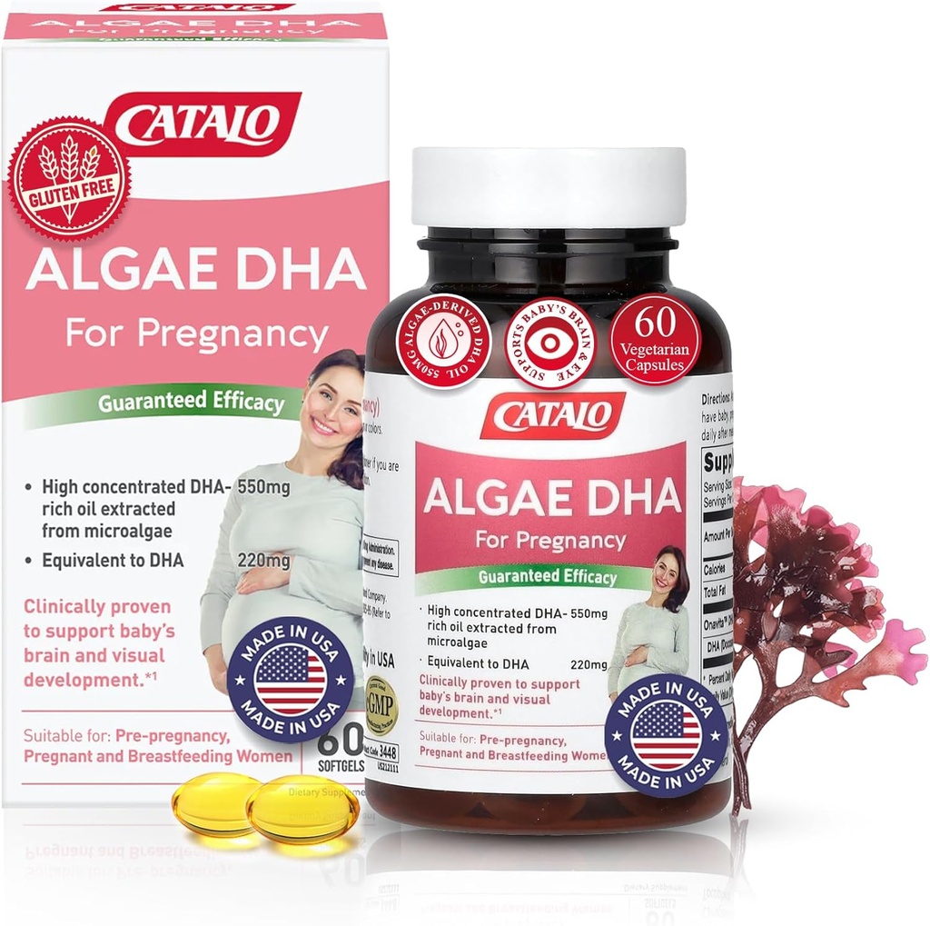 CATALO Omega 3 Algae DHA za ženske - 550mg DHA-Rich olje iz mikroalg, Idealno za prenatal, nosečnost in dojenje, vegetarijanske softgels, Gluten-free - 60 Softgels