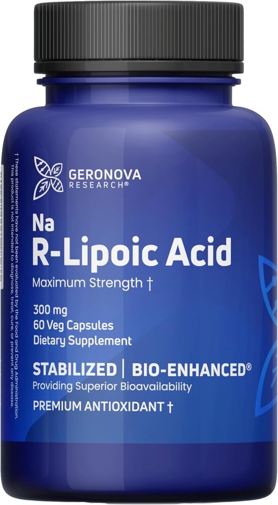 Geronova raziskava Okrepljena R-lipojska kislina, 300 mg Kapsule - 2 meseca zaloga - Stabilizirana R alfa lipojska kislina z izboljšano absorpcijo - R dodatek lipojska kislina - 60 Število