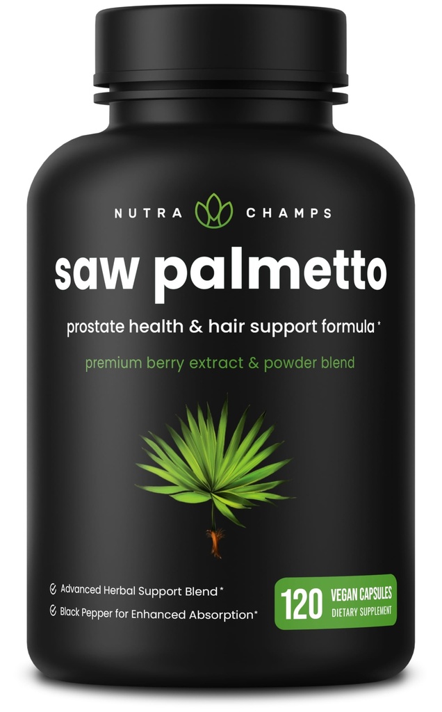 NutraChamps žaga Palmetto Dopolnilo za zdravje prostate [ekstra moč] 600mg kompleks z ekstraktom, Berry Powder & zelišča - podpira zdravo pogostost uriniranja, 120 kapsule