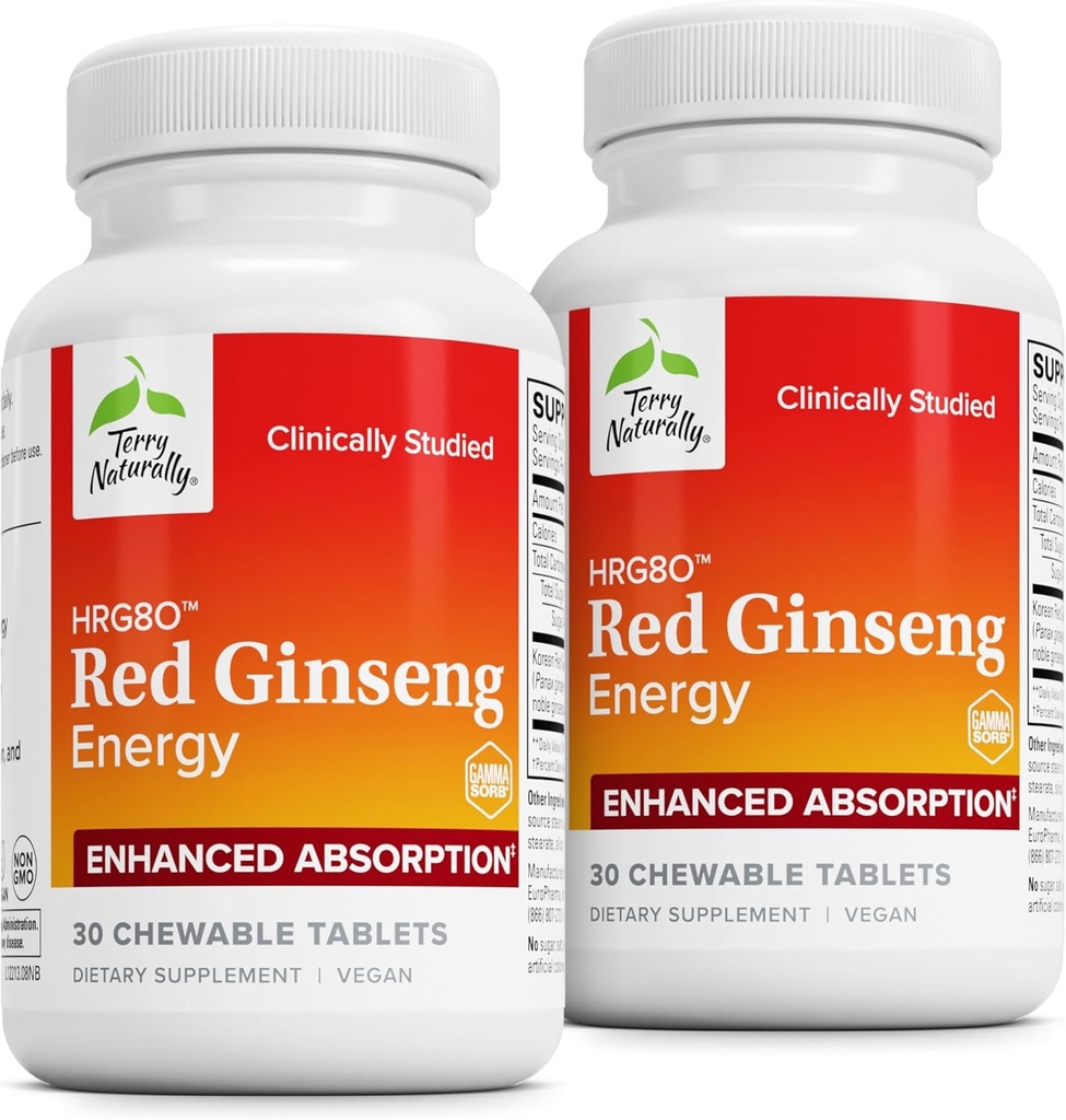 Terry Seveda HRG80 Red Ginseng Energija - Podpora Zdrava energija & Fokus - Zeliščni dodatek s korejsko rdeče ginseng Root Powder - Tablete za pomoč zdravo vzdržljivost - 30 žvečljive tablete (Pack of 2)